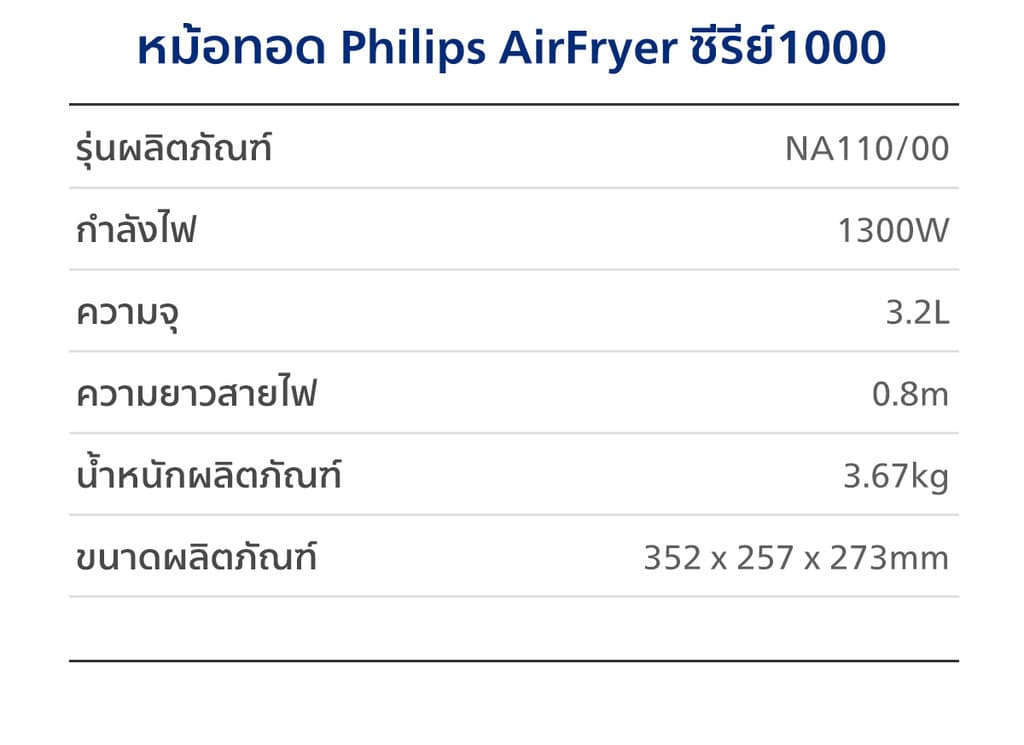 Philips NA110 Air Fryer หม้อทอด ไร้น้ำมัน 3.2L เทคโนโลยี RapidAir 12 ฟังก์ชั่นเมนู ทำความสะอาดง่าย รับประกัน 2 ปี https://wayoza.com