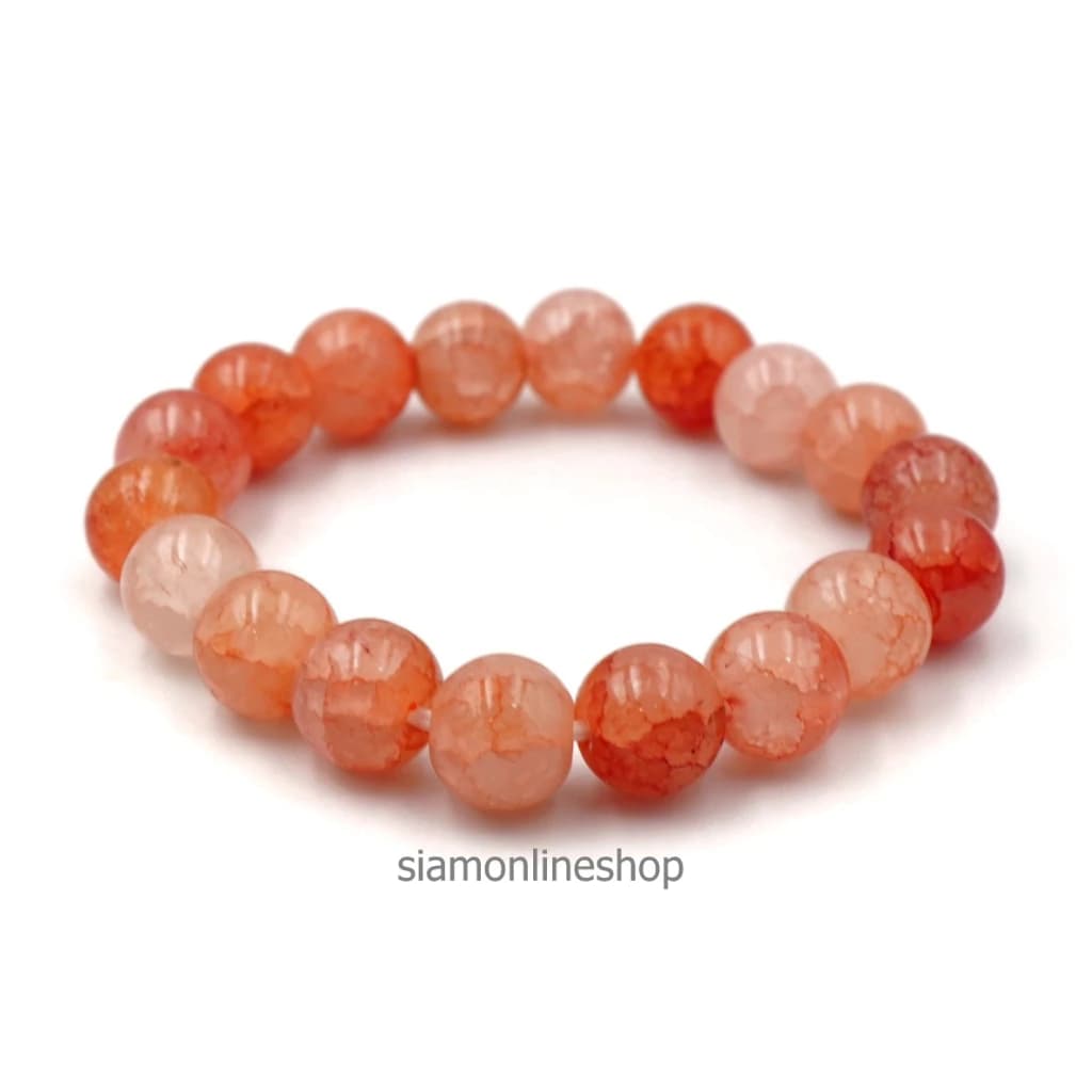 CRACKED AGATE หินเกล็ดมังกร หินสี โทนสีส้ม ขนาด 10 มม. สร้อยข้อมือหินนำโชค https://wayoza.com