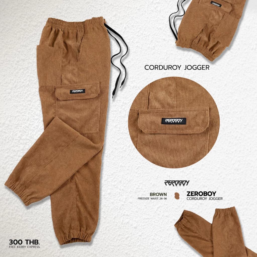 ZEROBOY - Corduroy Jogger กางเกงทรงคาร์โก้ กางเกงขาจั๊มลูกฟูก สีครีมขาว สีน้ำตาลเข้ม สีเขียว สีครีมเหลือง สีดำ สีเทาเข้ม สีขาว สีเทาอ่อน https://wayoza.com