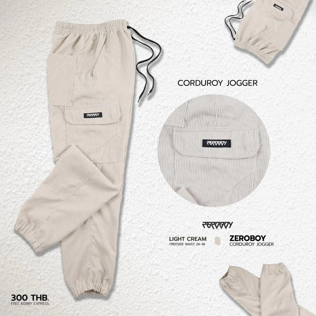 ZEROBOY - Corduroy Jogger กางเกงทรงคาร์โก้ กางเกงขาจั๊มลูกฟูก สีครีมขาว สีน้ำตาลเข้ม สีเขียว สีครีมเหลือง สีดำ สีเทาเข้ม สีขาว สีเทาอ่อน https://wayoza.com