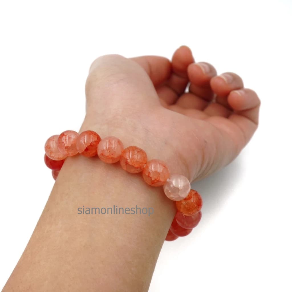 CRACKED AGATE หินเกล็ดมังกร หินสี โทนสีส้ม ขนาด 10 มม. สร้อยข้อมือหินนำโชค https://wayoza.com