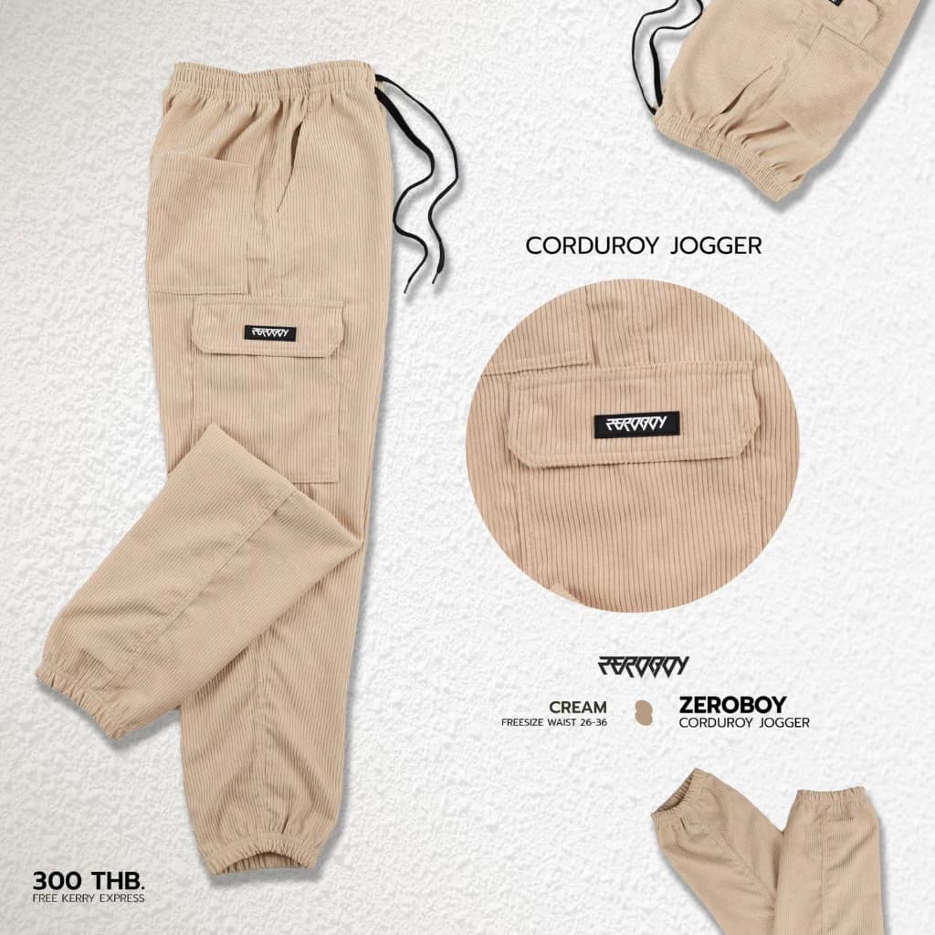 ZEROBOY - Corduroy Jogger กางเกงทรงคาร์โก้ กางเกงขาจั๊มลูกฟูก สีครีมขาว สีน้ำตาลเข้ม สีเขียว สีครีมเหลือง สีดำ สีเทาเข้ม สีขาว สีเทาอ่อน https://wayoza.com