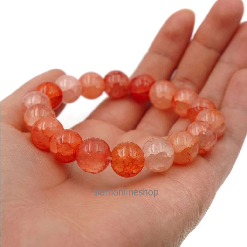 CRACKED AGATE หินเกล็ดมังกร หินสี โทนสีส้ม ขนาด 10 มม. สร้อยข้อมือหินนำโชค https://wayoza.com