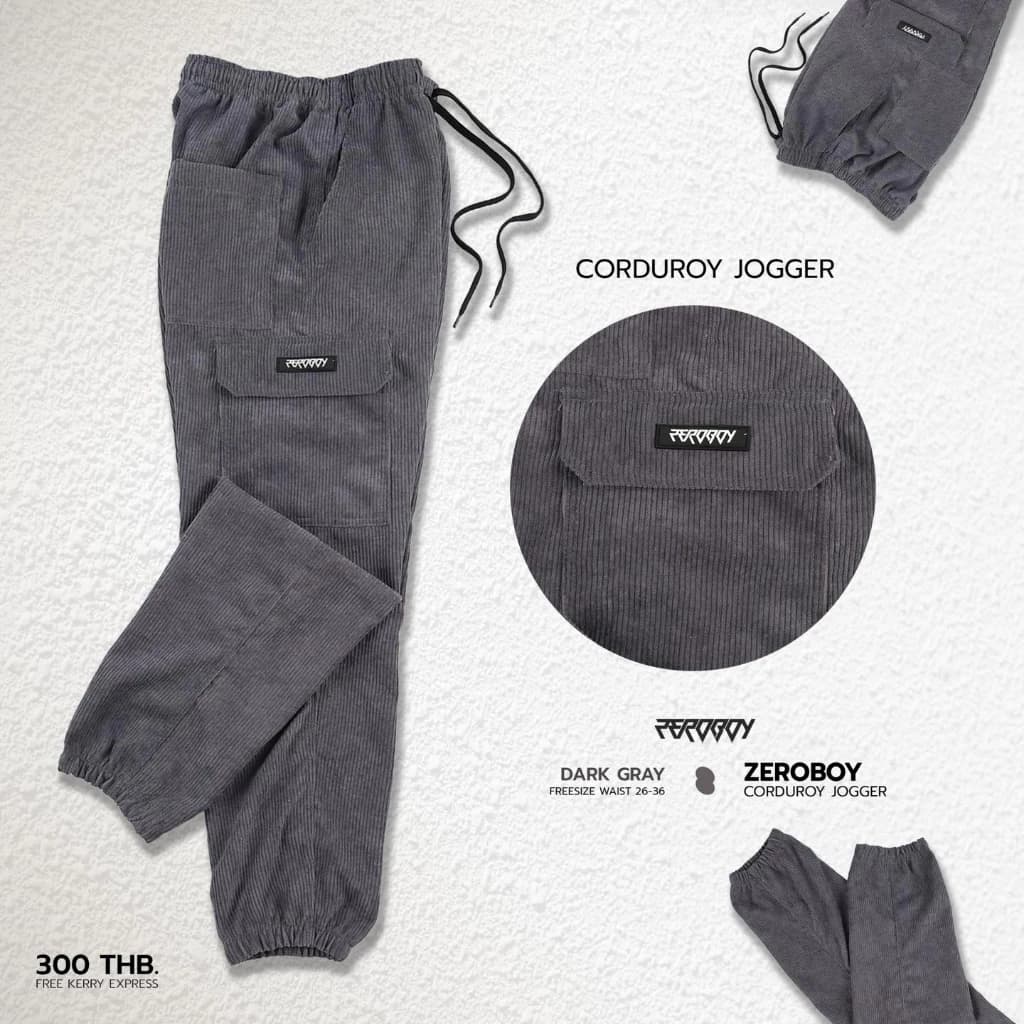ZEROBOY - Corduroy Jogger กางเกงทรงคาร์โก้ กางเกงขาจั๊มลูกฟูก สีครีมขาว สีน้ำตาลเข้ม สีเขียว สีครีมเหลือง สีดำ สีเทาเข้ม สีขาว สีเทาอ่อน https://wayoza.com