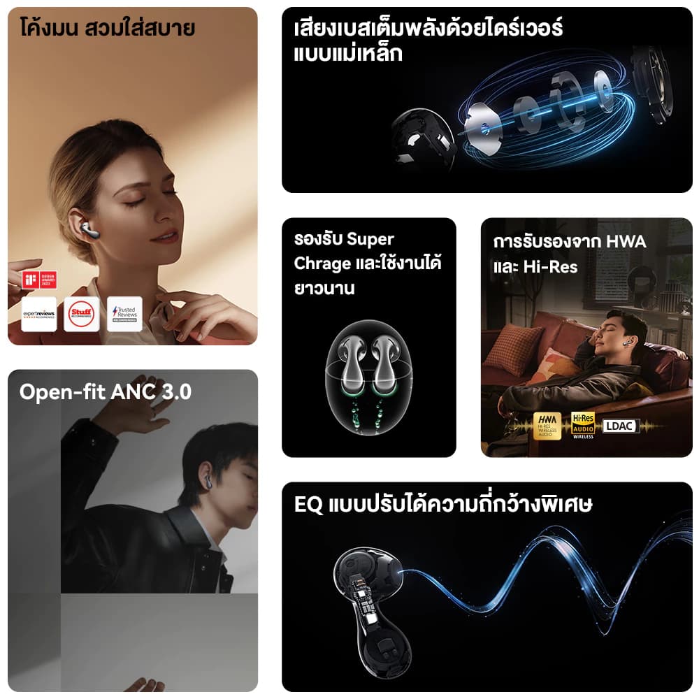 HUAWEI FreeBuds 5 หูฟัง Bluetooth 5.2 โค้งมน สวมใส่สบาย เสียงเบสเต็มพลังด้วยไดร์เวอร์แบบแม่เหล็ก ร้านค้าอย่างเป็นทางการ https://wayoza.com