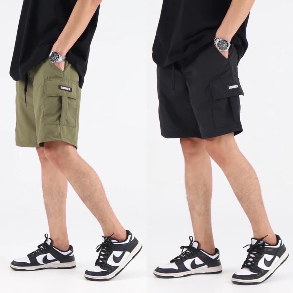 LOOKER - NYLON CARGO SHORT PANTS กางเกงขาสั้นคาร์โก้ สีขาว สีเขียว สีเทา สีดำ https://wayoza.com