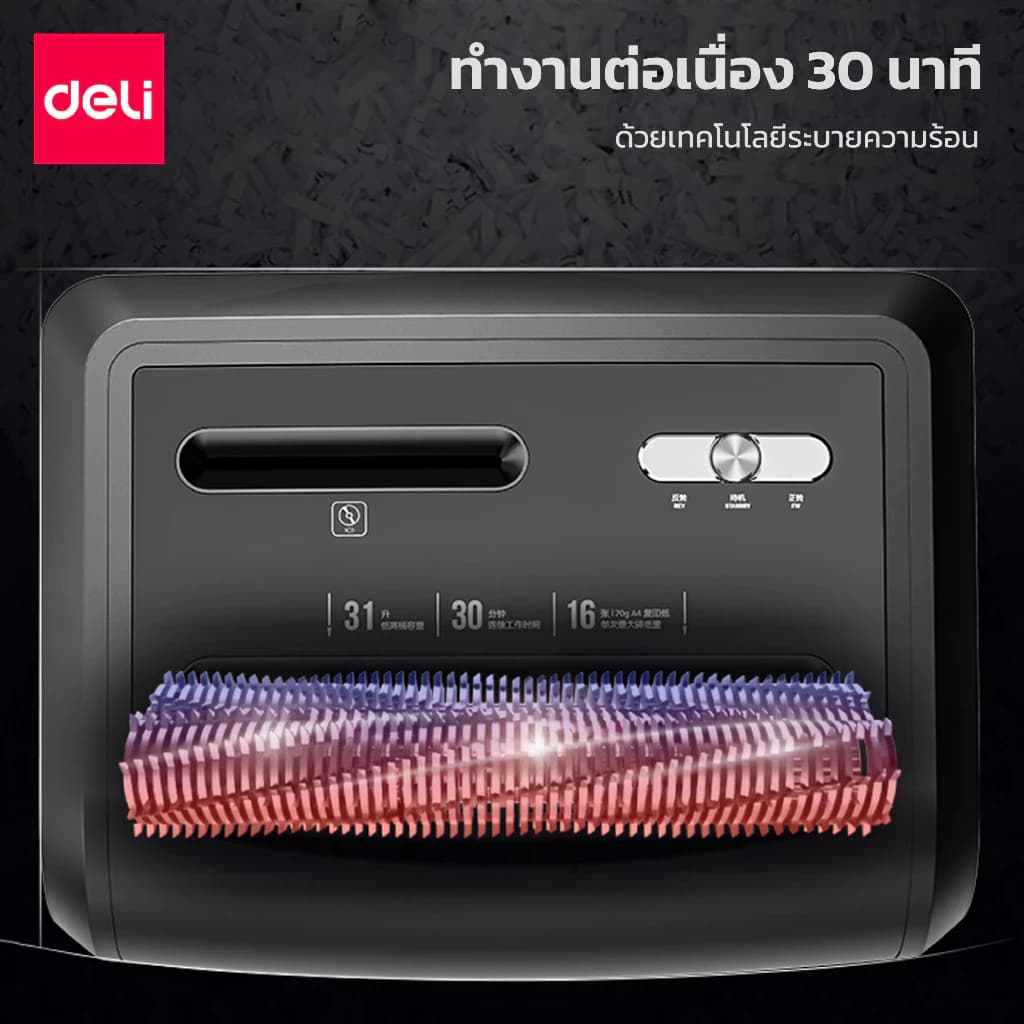 Deli เครื่องทำลายเอกสาร A4 เครื่องย่อยกระดาษ ทำลายกระดาษ 31 ลิตร ทำงานต่อเนื่อง 30 นาที Paper Shredder รุ่น E14400 https://wayoza.com