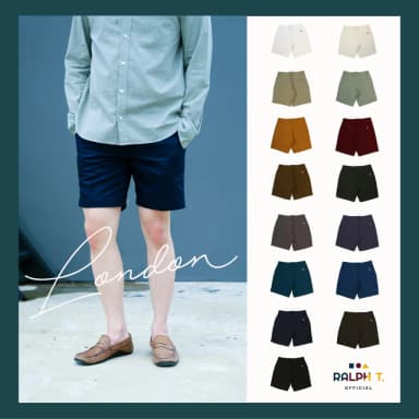 RALPH T OFFICIAL [เพิ่มสี] กางเกงขาสั้นผู้ชาย รุ่น London - กางเกงผู้ชาย สีขาว men shorts กางเกงชิโน่ สีขาว สีกรม สีดำ สีครีม สีเขียวนม สีเทาเข้ม สีมัสตาส สีแดง สีเทอคว้อย์ สีเขียวขี้ม้า สีน้ำตาลทอง สีเทาอ่อน