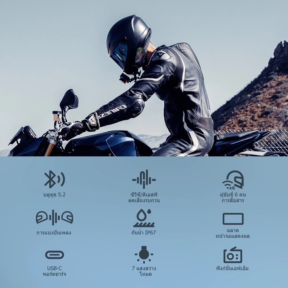 GEARELEC G-Max หมวกกันน็อคบลูทูธ อินเตอร์คอม BT5.2 กันน้ำ จอแสดงผล LCD มีระบบตัดเสียงรบกวน ด้วยวิทยุเอฟเอ็ม การแชร์เพลง https://wayoza.com