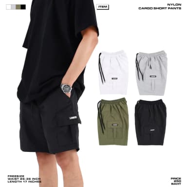 LOOKER - NYLON CARGO SHORT PANTS กางเกงขาสั้นคาร์โก้ สีขาว สีเขียว สีเทา สีดำ