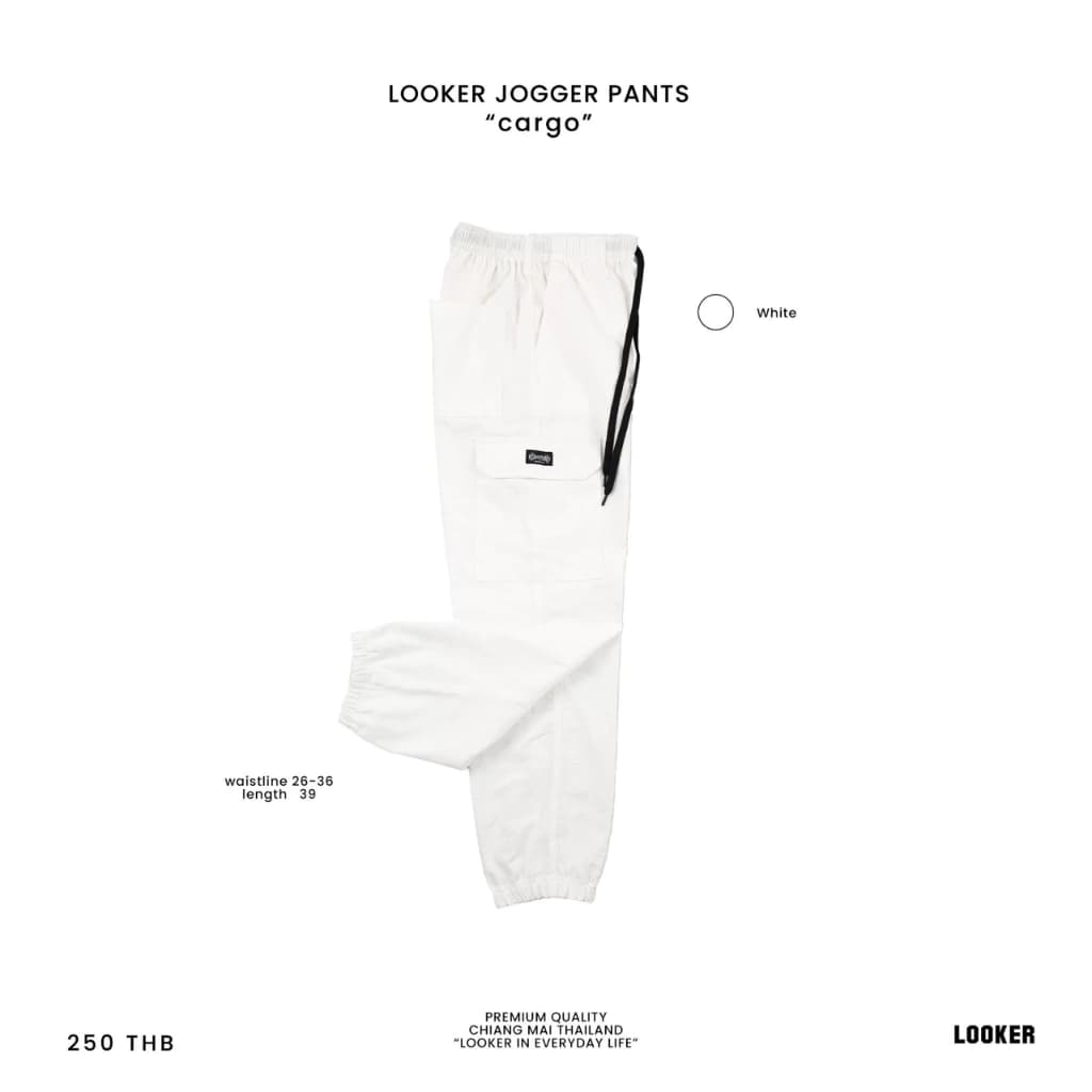 LOOKER - กางเกงขายาว กางเกงขาจั๊ม ทรงกระบอกเล็ก สีครีมขาว สีครีมเหลือง สีเขียว สีเทาเข้ม สีดำ สีขาว สีกรม https://wayoza.com