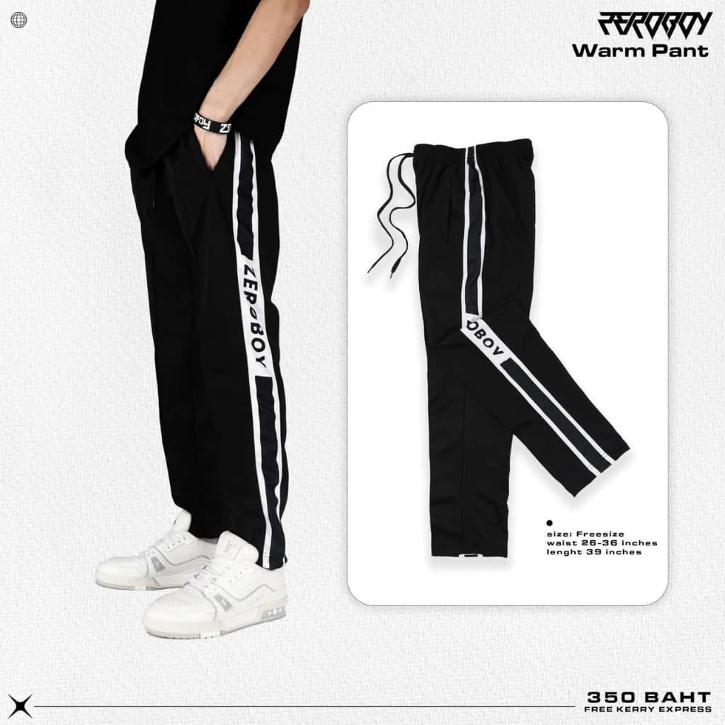 ZEROBOY - Warm Pant กางเกงขายาวผ้าวอร์มแถบพิมพ์ https://wayoza.com