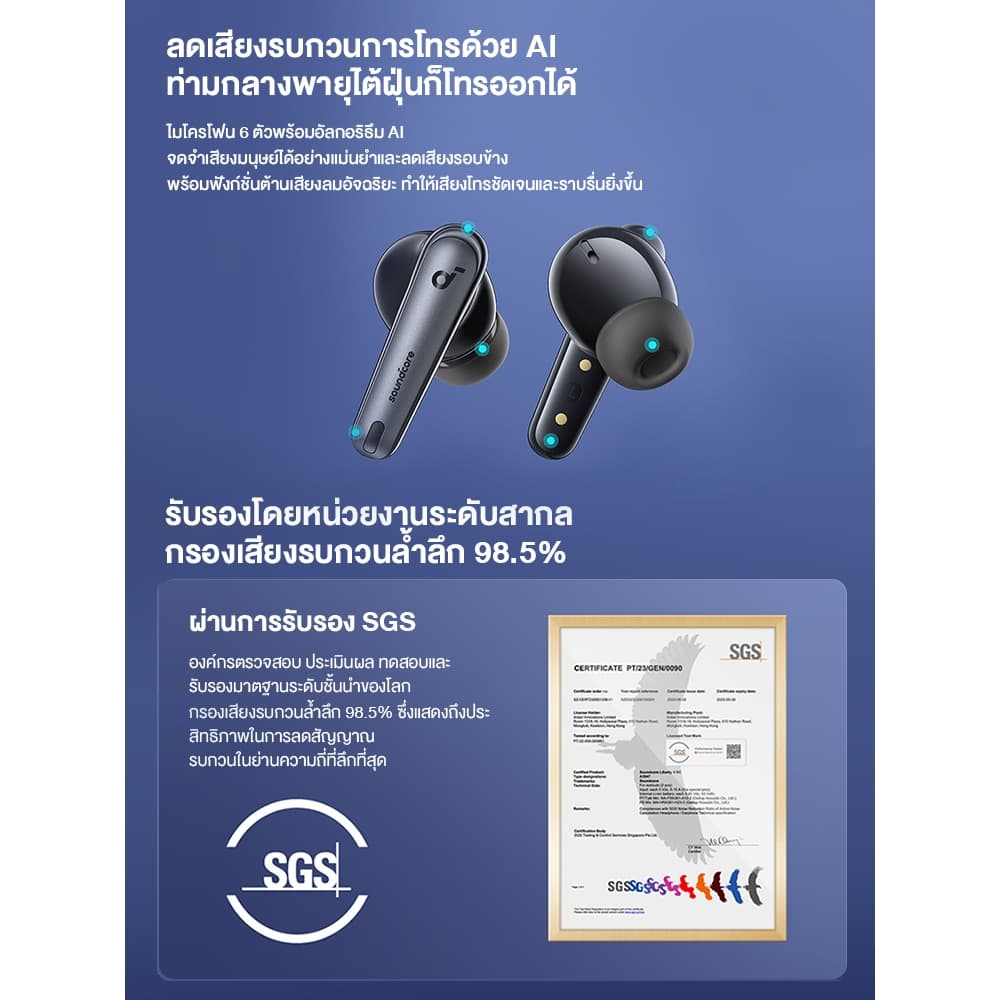 Soundcore Liberty 4 NC หูฟังบลูทูธไร้สาย 5.3 ลดเสียงรบกวนAll-New True-Wireless Earbuds Reduce Noise 98.5% A3947 https://wayoza.com