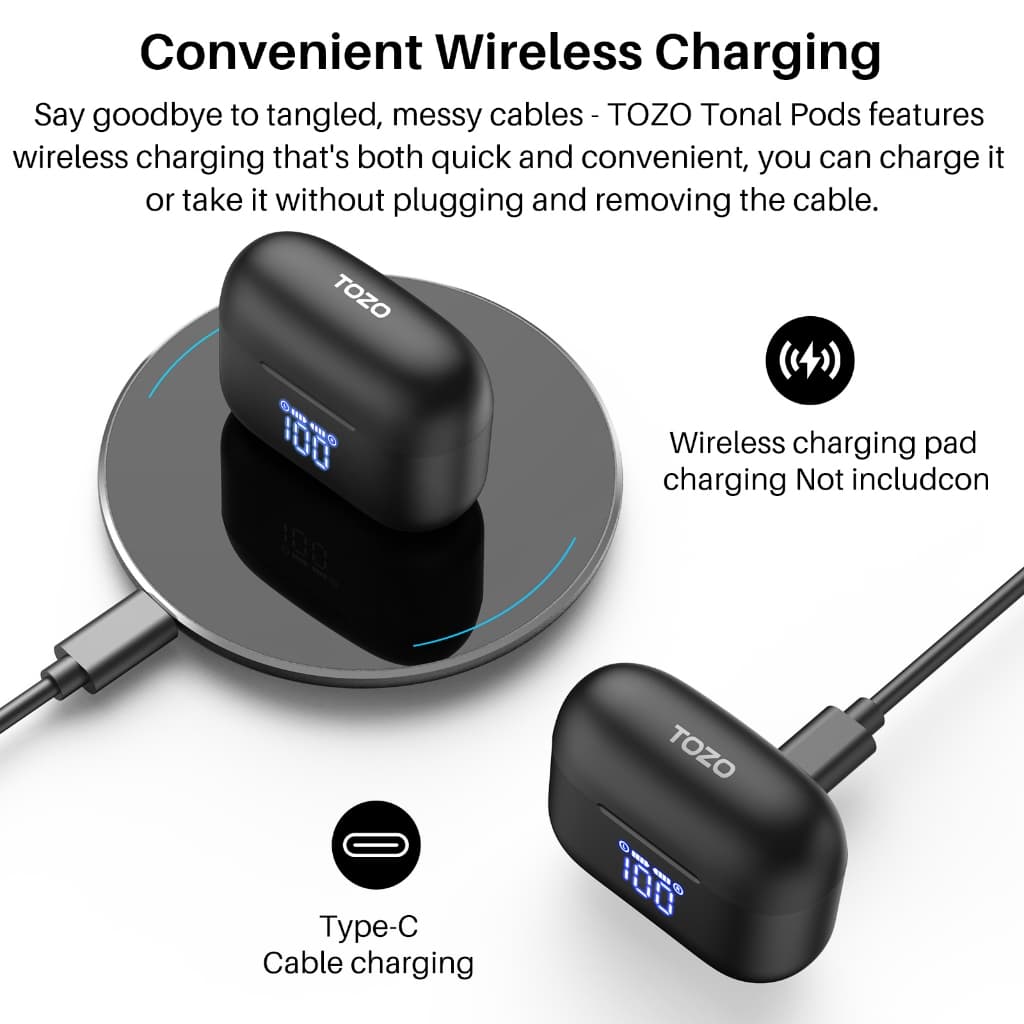 TOZO Tonal Pods หูฟังบลูทูธ In-Ear หูฟังไร้สาย Bluetooth 5.3 แบตอึด 10.5 ชม./ชาร์จ ชาร์จไร้สาย กันน้ำ IPX8 https://wayoza.com