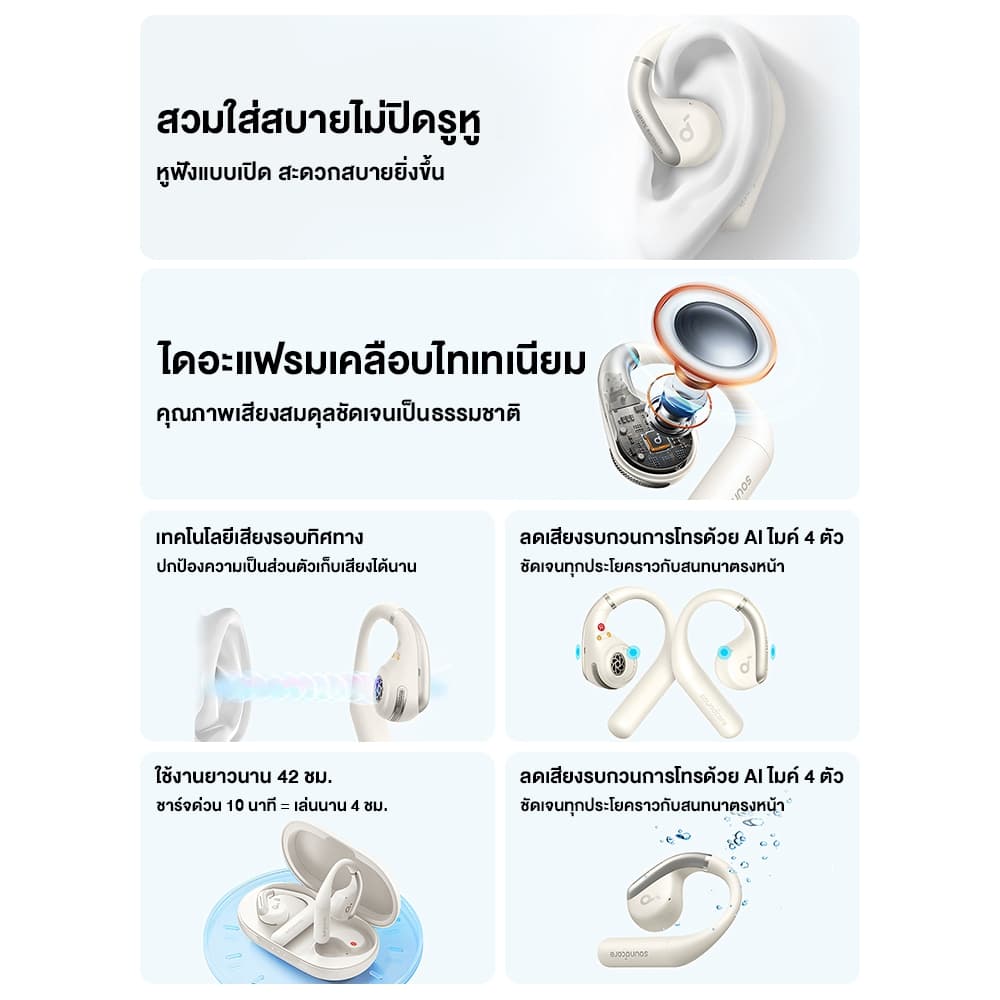 Soundcore AeroFit Open-Ear Sport Earbuds Bluetooth 5.3 หูฟังออกกำลังกาย หูฟังสำหรับใส่วิ่งกัน https://wayoza.com