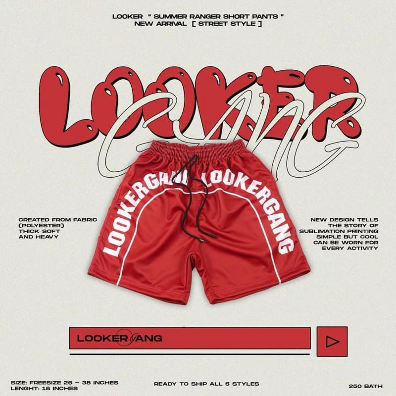 LOOKER - กางเกงขาสั้น Summer Ranger Short Pants สีดำ สีขาว สีฟ้า สีขาวดำ สีแดง https://wayoza.com