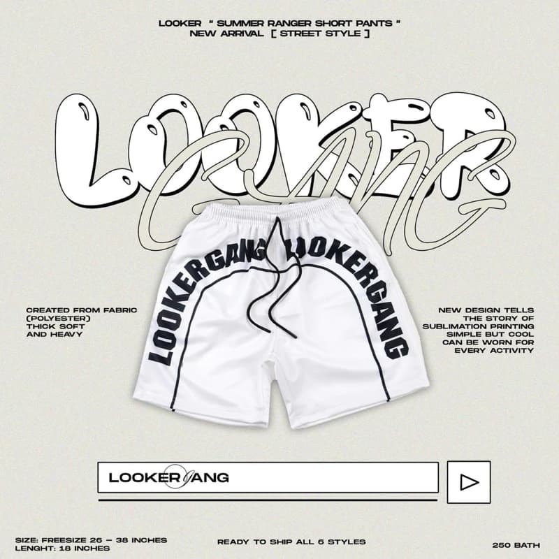 LOOKER - กางเกงขาสั้น Summer Ranger Short Pants สีดำ สีขาว สีฟ้า สีขาวดำ สีแดง https://wayoza.com
