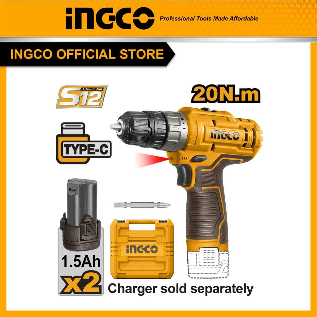 INGCO รุ่น CDLI12202 แรงบิด 20 N.m ไขควงคลัชไร้สาย เจาะ ขันสกรู สว่านไร้สาย 12V https://wayoza.com