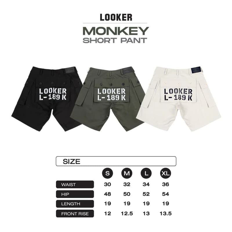 LOOKER - Monkey Short Pants กางเกงขาสั้น (กางเกงวินเทจ Monkey) สีครีมขาว สีดำ สีเขียว https://wayoza.com