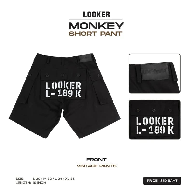 LOOKER - Monkey Short Pants กางเกงขาสั้น (กางเกงวินเทจ Monkey) สีครีมขาว สีดำ สีเขียว https://wayoza.com