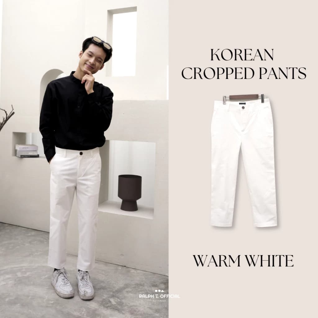 RALPH T OFFICIAL กางเกงขาเต่อ 5 ส่วน ชิโน่ยืดนุ่ม ทรงเกาหลี KOREAN ANKLE PANTS กางเกงขายาว ผู้ชาย สแล็ค สีขาว สีกรม สีเบจ สีดำ https://wayoza.com