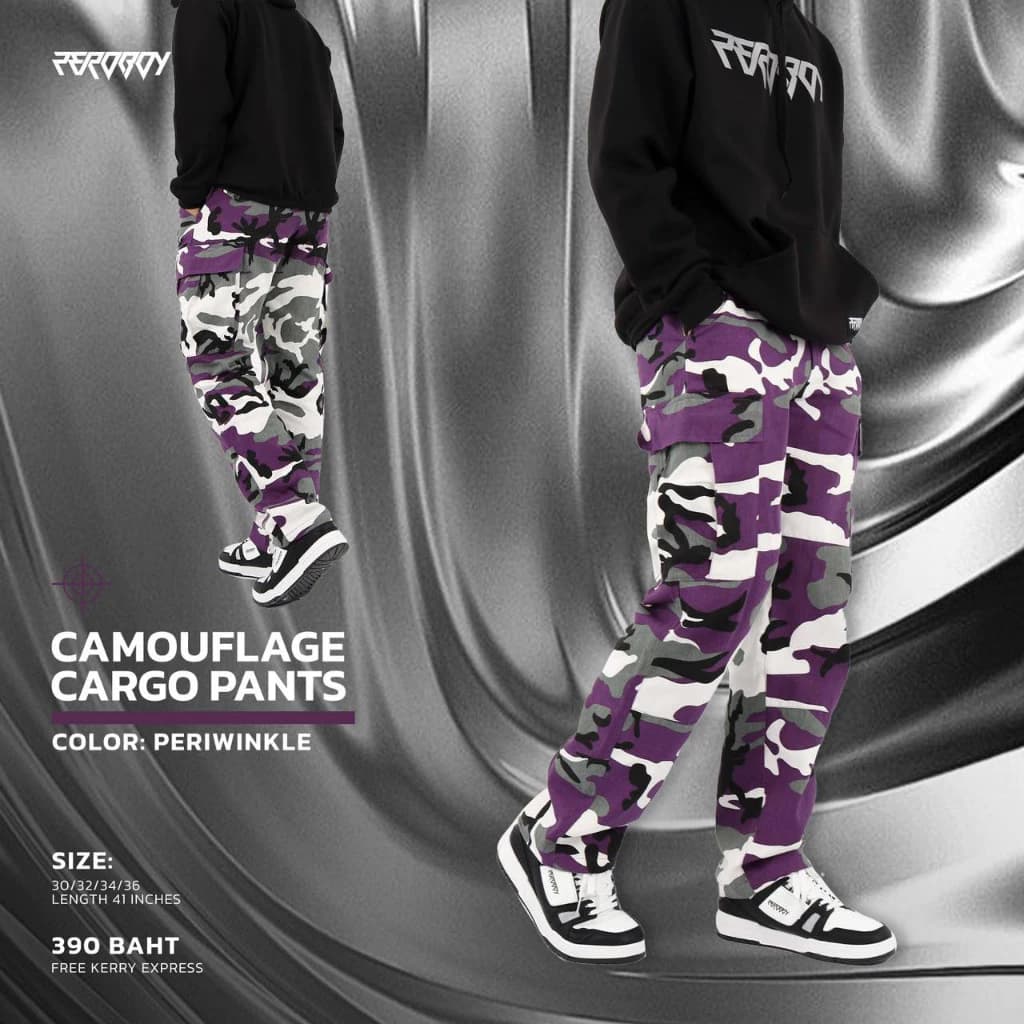ZEROBOY Camouflage Cargo Pants กางเกงทรงคาร์โก้ลายทหารรุ่นใหม่สีสดใส สีแดง สีม่วง สีชมพู สีส้ม https://wayoza.com