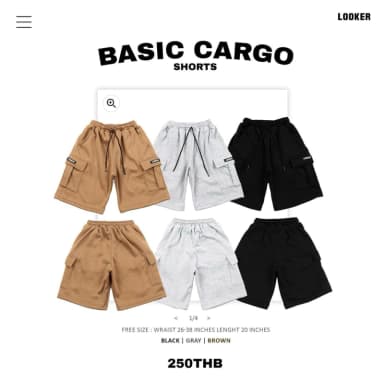 LOOKER - Basic Cargo Shorts กางเกงคาร์โก้ขาสั้น (กางเกงขาสั้นคาร์โก้ผ้าสำลี) สีดำ สีน้ำตาล สีเทา