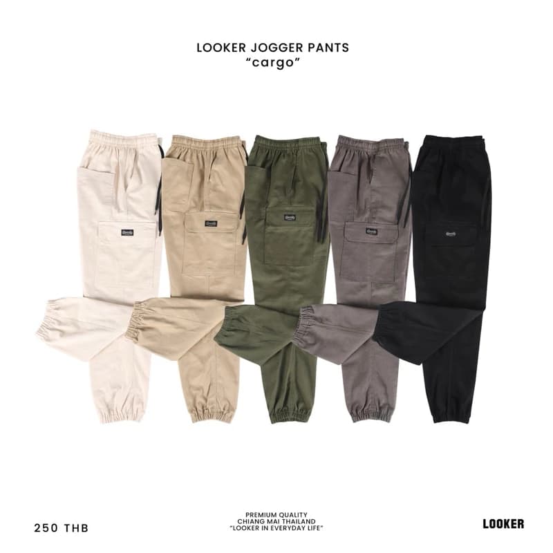 LOOKER - กางเกงขายาว กางเกงขาจั๊ม ทรงกระบอกเล็ก สีครีมขาว สีครีมเหลือง สีเขียว สีเทาเข้ม สีดำ สีขาว สีกรม https://wayoza.com
