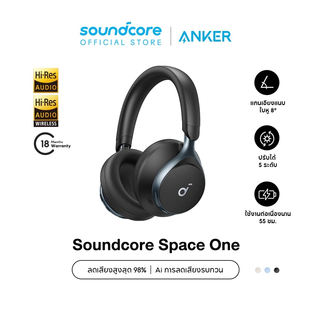 Soundcore Space One S1 headphone bluetooth 5.3 หูฟังบลูทูธไร้สาย หูฟังตัดเสียงรบกวน LDAC Hi-Res ANC 55H A3035 https://wayoza.com