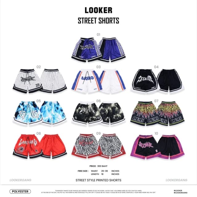 LOOKER - STREET SHORTS กางเกงบาส กางเกงขาสั้นเอวยางยืด (กางเกงขาสั้นพิมพ์ลาย)