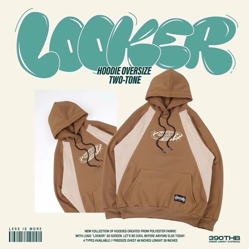 LOOKER - HOODIE OVERSIZE TWO-TONE เสื้อยืดแขนยาวมีฮู้ด สีดำแถบครีม สีครีมแถบดำ สีน้ำตาลแถบครีม สีครีมแถบน้ำตาล https://wayoza.com