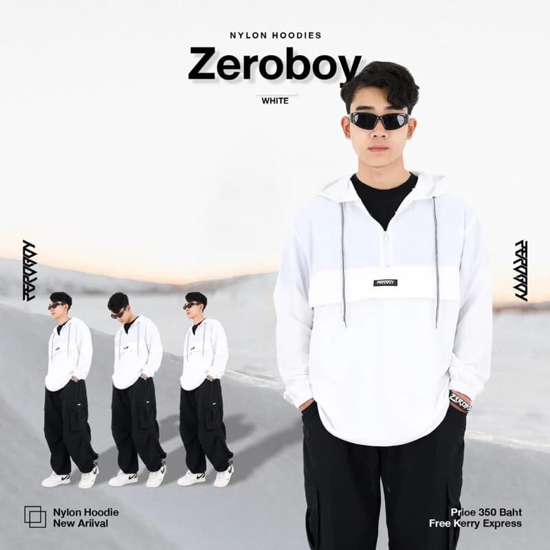 ZEROBOY - NYLON HOODIES “ รุ่น 5 สี สีขาว สีครีม สีเทา สีกรม สีดำ https://wayoza.com