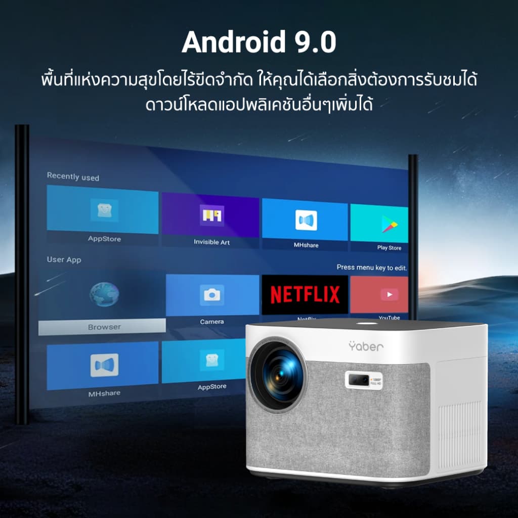 Yaber U11 โปรเจคเตอร์ Google TV 1080P FHD โฟกัสอัตโนมัติ รองรับ 4K สว่าง 450 ANSI Lumens projector ดูหนัง https://wayoza.com
