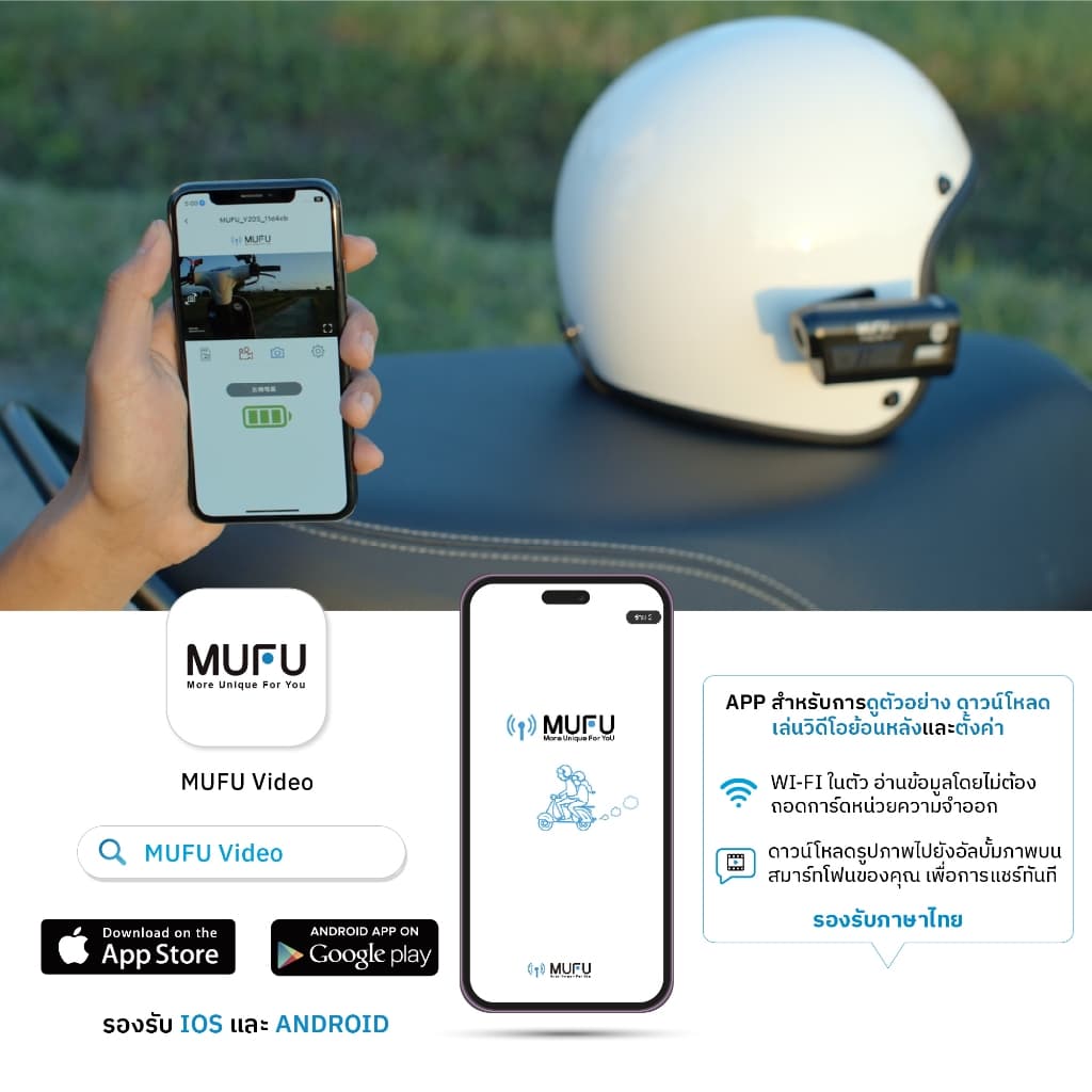 MUFU V20S กล้องติดหมวกกันน็อค 1080P FullHD ใช้งานต่อเนื่อง7.5ชั่วโมง มีระบบกันสั่น กล้องหน้า-หลัง กันน้ำ ประกันสินค้า1ปี https://wayoza.com
