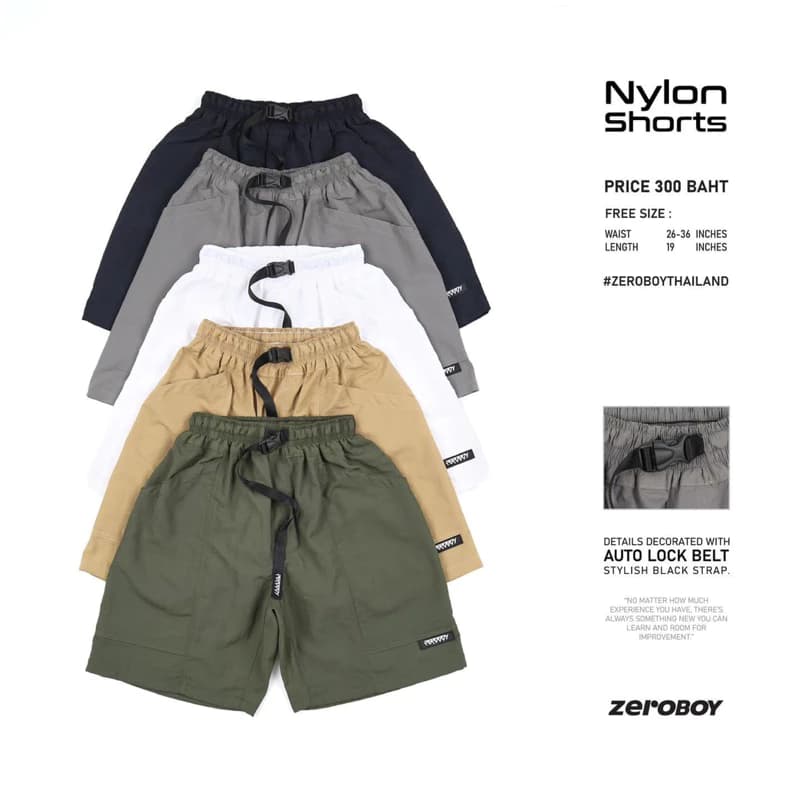 ZEROBOY - Nylon Shorts กางเกงขาสั้น กางเกงไนล่อนขาสั้น 5 สี สีขาว สีเบจ สีเทา สีเขียวขี้ม้า สีดำ https://wayoza.com