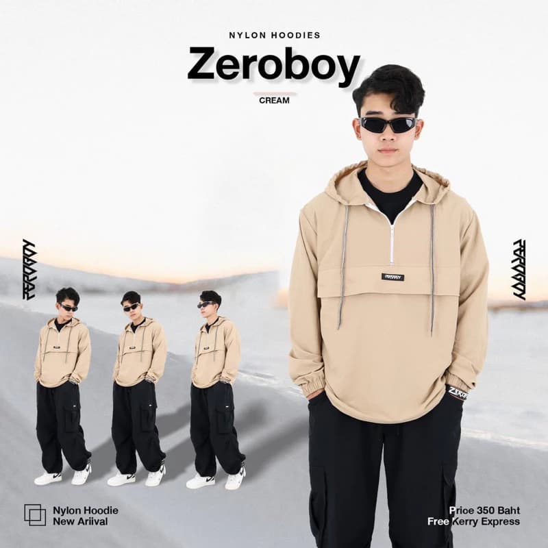 ZEROBOY - NYLON HOODIES “ รุ่น 5 สี สีขาว สีครีม สีเทา สีกรม สีดำ https://wayoza.com