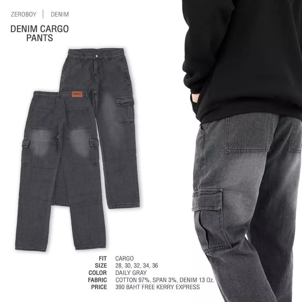 ZEROBOY - GREY DENIM CARGO PANTS กางเกงยีนส์ทรงคาร์โก้สีเทา https://wayoza.com
