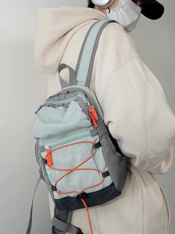 กระเป๋าเป้ไนล่อนมินิ รุ่น N202 สไตล์สปอร์ต ขนาดกะทัดรัด โทนสีตัดกัน จุของได้เยอะ (3สี ขาว เขียว ม่วง) https://wayoza.com