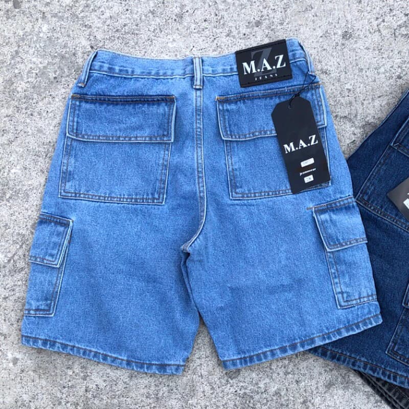 M.A.Z กางเกงยีนส์คาร์โก้ขาสั้น สียีนส์ฟอก สีดำฟอก สีบลู https://wayoza.com
