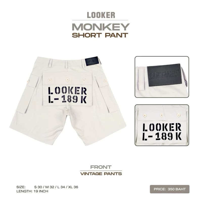 LOOKER - Monkey Short Pants กางเกงขาสั้น (กางเกงวินเทจ Monkey) สีครีมขาว สีดำ สีเขียว https://wayoza.com