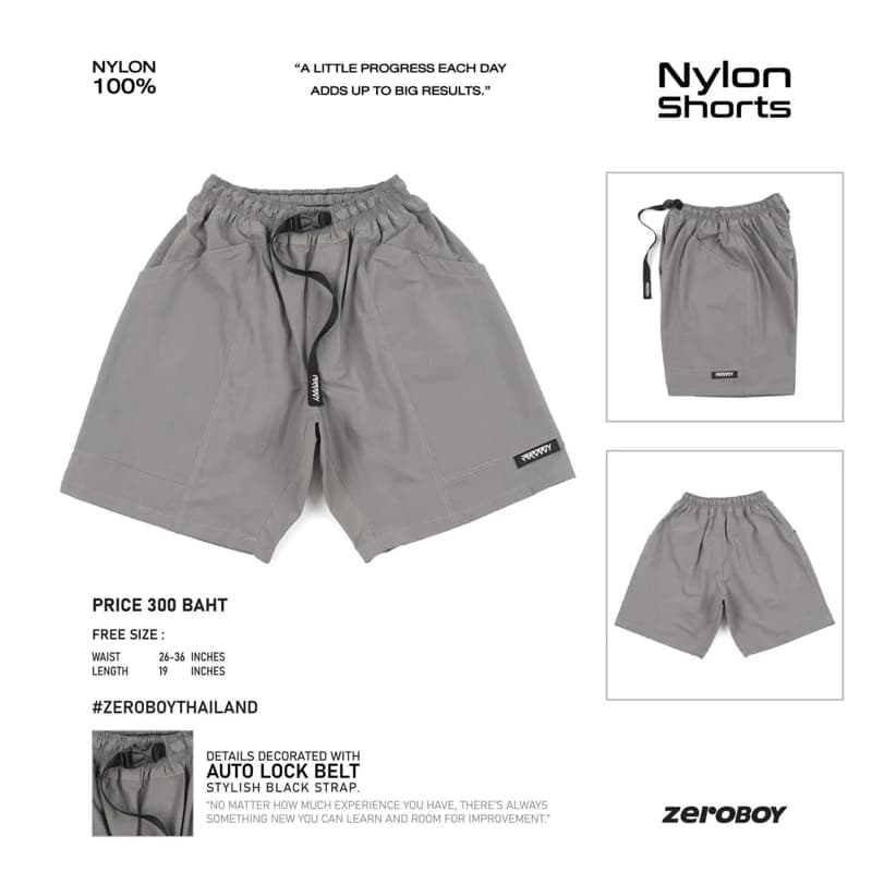 ZEROBOY - Nylon Shorts กางเกงขาสั้น กางเกงไนล่อนขาสั้น 5 สี สีขาว สีเบจ สีเทา สีเขียวขี้ม้า สีดำ https://wayoza.com