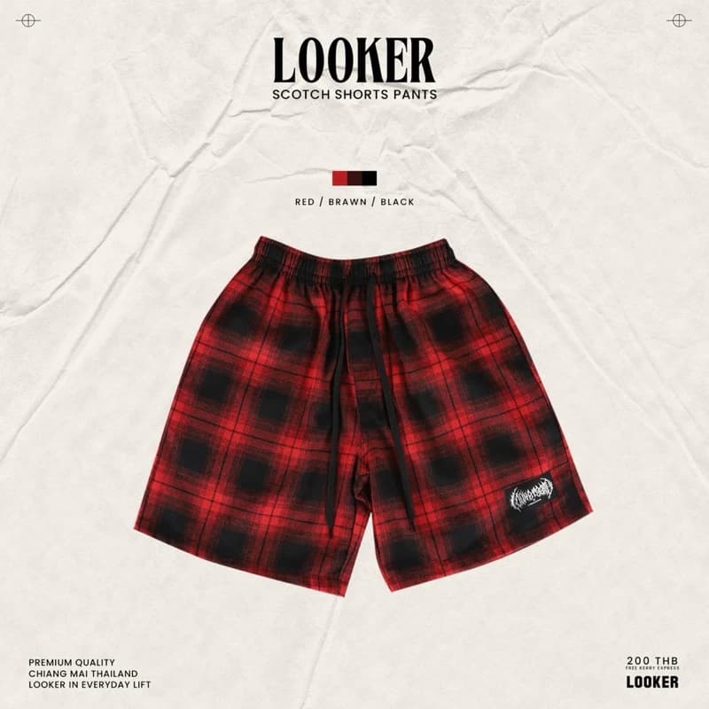 LOOKER - กางเกงขาสั้นลายสก็อต สีครีมดำ สีแดงดำ สีแดงคริสต์มาส สีดำ สีขาวเส้นแดง สีเขียวดำ สีดำเทา สีเขียวกรม สีเทาเส้นขาว https://wayoza.com