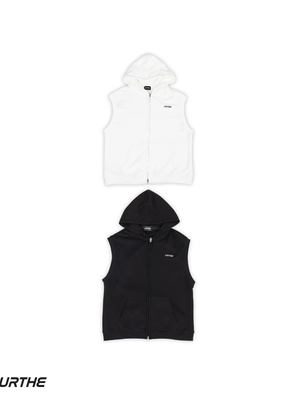 URTHE - เสื้อฮู้ด เเขนกุด รุ่น SLVL HOODIE สีดำ สีขาว https://wayoza.com