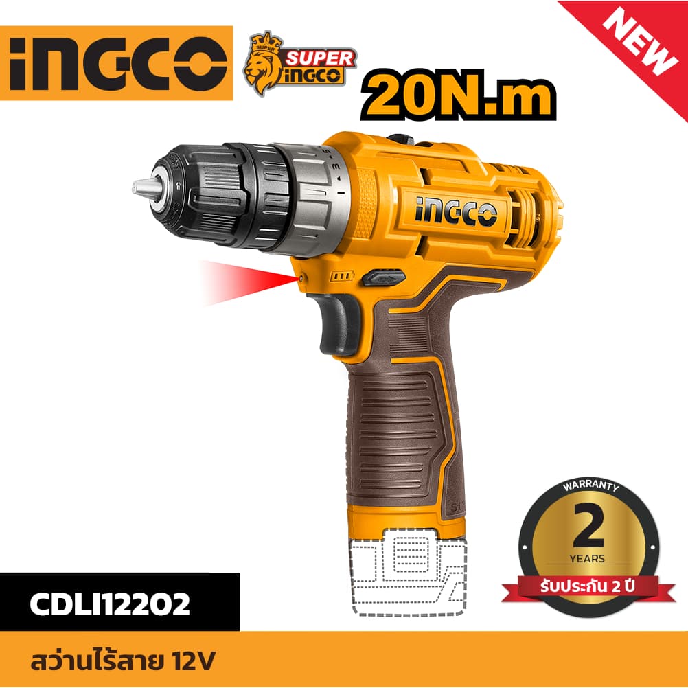 INGCO รุ่น CDLI12202 แรงบิด 20 N.m ไขควงคลัชไร้สาย เจาะ ขันสกรู สว่านไร้สาย 12V https://wayoza.com