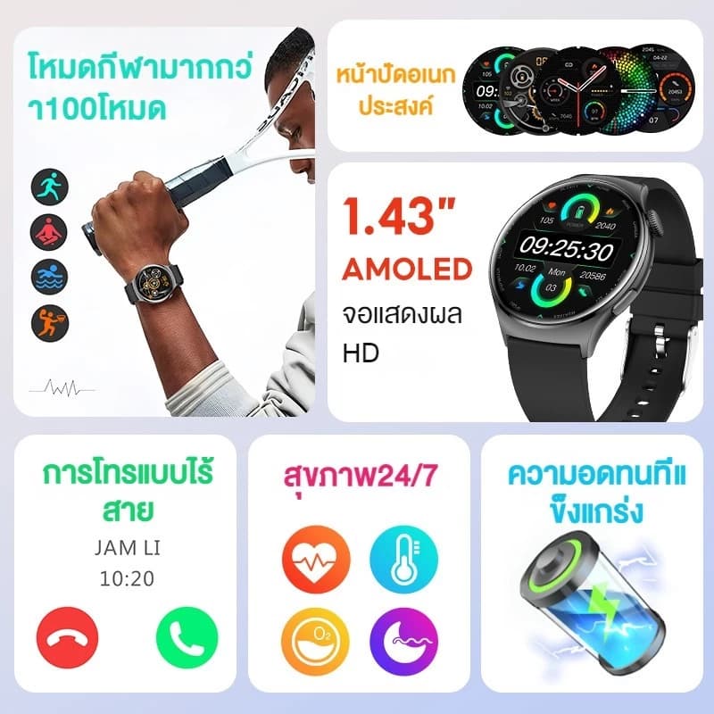 Aolon Mars R3 1.43 นิ้ว สมาร์ทวอทช์ Amoled smartwatch IP68 กันน้ำ 300mAh นาฬิกาวิ่ง ภาษาไทย smartwatch จอเล็ก https://wayoza.com