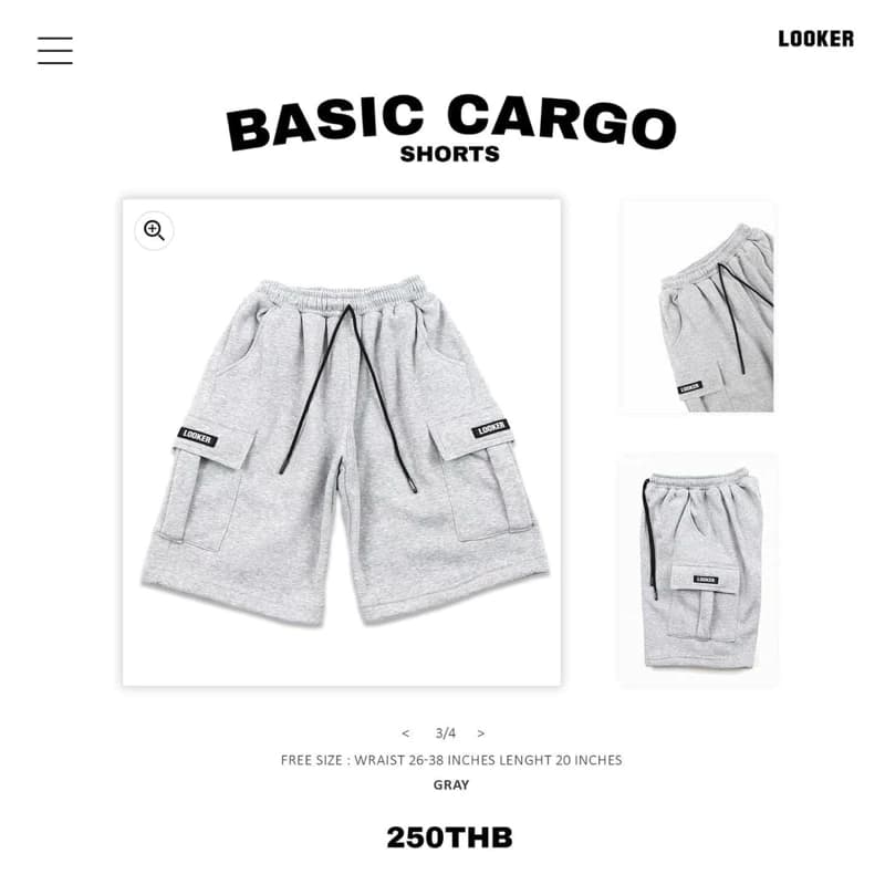 LOOKER - Basic Cargo Shorts กางเกงคาร์โก้ขาสั้น (กางเกงขาสั้นคาร์โก้ผ้าสำลี) สีดำ สีน้ำตาล สีเทา https://wayoza.com