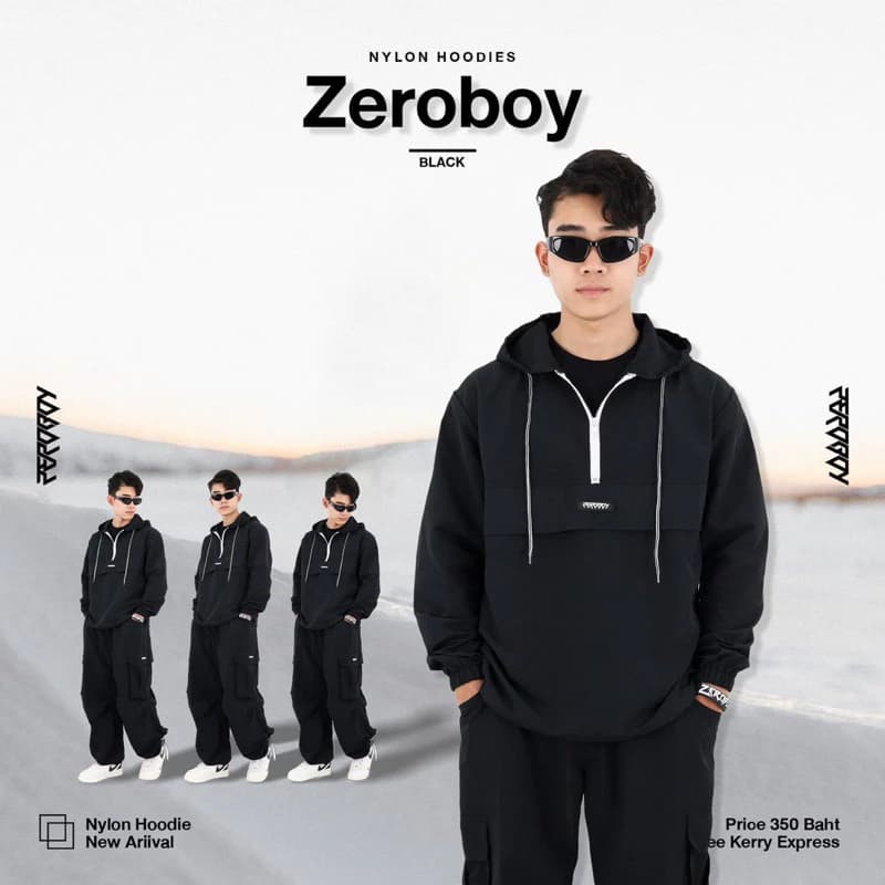 ZEROBOY - NYLON HOODIES “ รุ่น 5 สี สีขาว สีครีม สีเทา สีกรม สีดำ https://wayoza.com