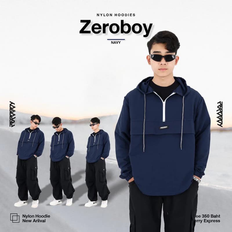 ZEROBOY - NYLON HOODIES “ รุ่น 5 สี สีขาว สีครีม สีเทา สีกรม สีดำ https://wayoza.com