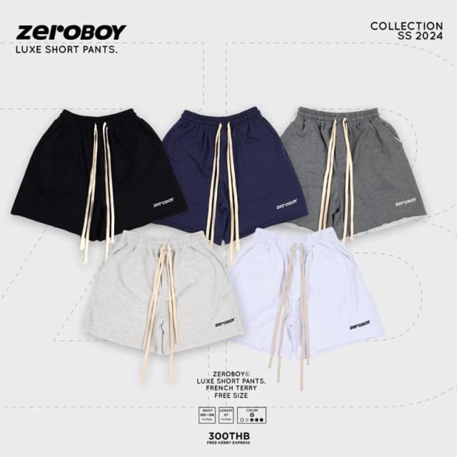 ZEROBOY - Luxe Short Pants กางเกงขาสั้นสำลี 5 สี สีขาว สีเทาอ่อน สีเทาเข้ม สีกรม สีดำ