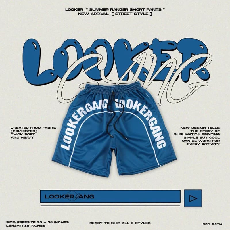 LOOKER - กางเกงขาสั้น Summer Ranger Short Pants สีดำ สีขาว สีฟ้า สีขาวดำ สีแดง https://wayoza.com